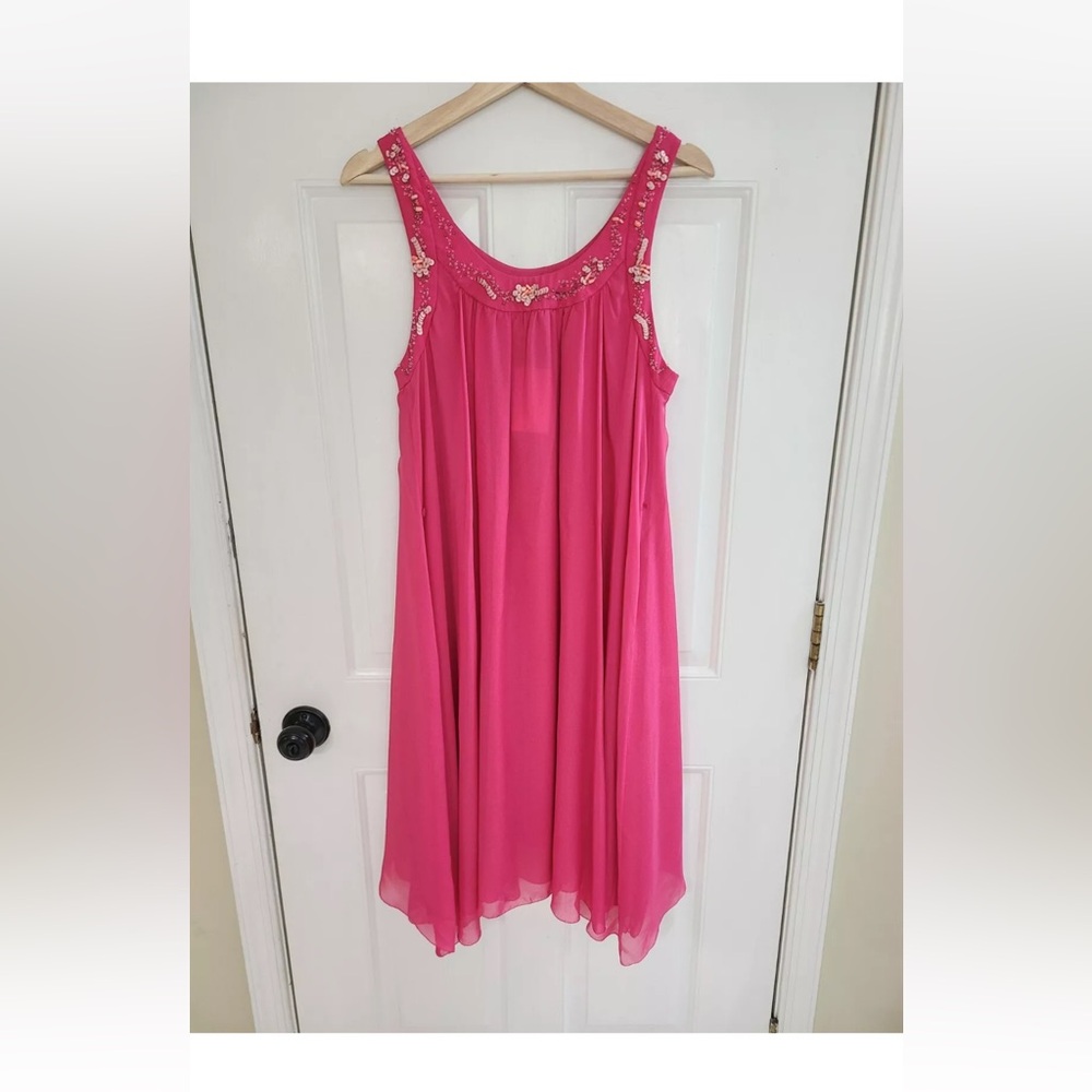 Leifsdottir Anthropologie 100% Silk Beaded Barbie Pink Dress NWT Size 6 Flowy